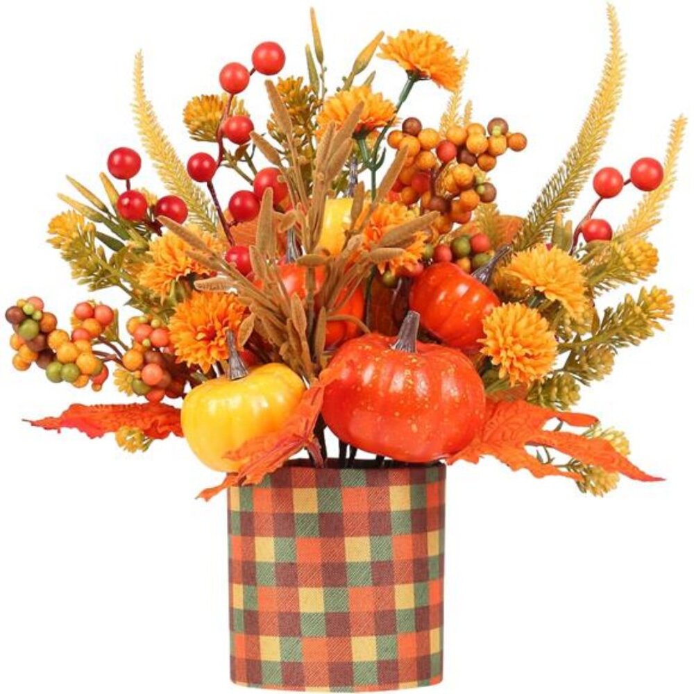 Super Holiday Fall Decor, 12" Artificial Orange Pumpkin Berry Maple Tree‎